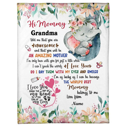 Personalized Blanket For New Mom From Baby Told Me Pink Elephant Flowers Blanket, Mother's Day Blanket, Birthday Gift