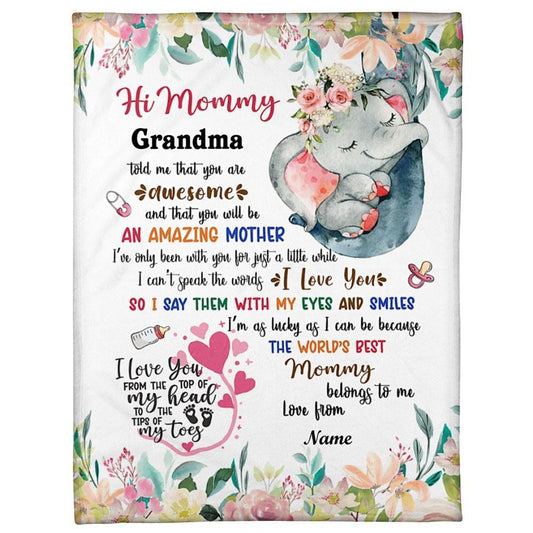 Personalized Blanket For New Mom From Baby Told Me Pink Elephant Flowers Blanket, Mother's Day Blanket, Birthday Gift