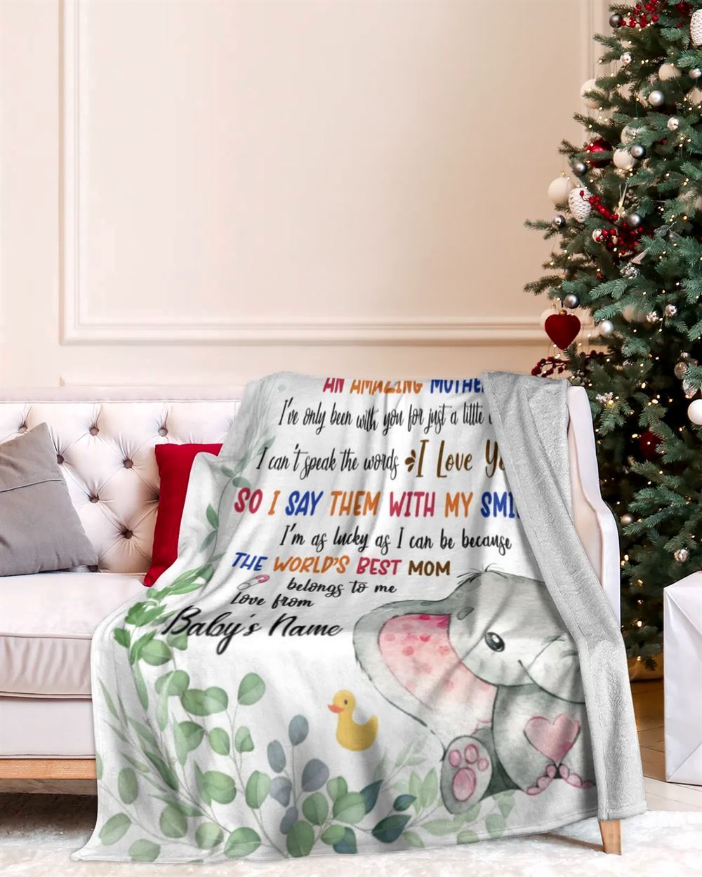 Personalized Blanket For New Mom Pink Newborn Baby Elephants Say With Smile From Baby Blanket, Mother's Day Blanket, Birthday Gift