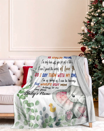 Personalized Blanket For New Mom Pink Newborn Baby Elephants Say With Smile From Baby Blanket, Mother's Day Blanket, Birthday Gift