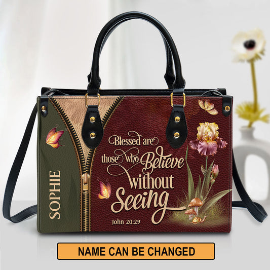 Personalized Blessed Are Those Who Believe Without Seeing Special Leather Bag, Christian Pu Leather Bags For Women