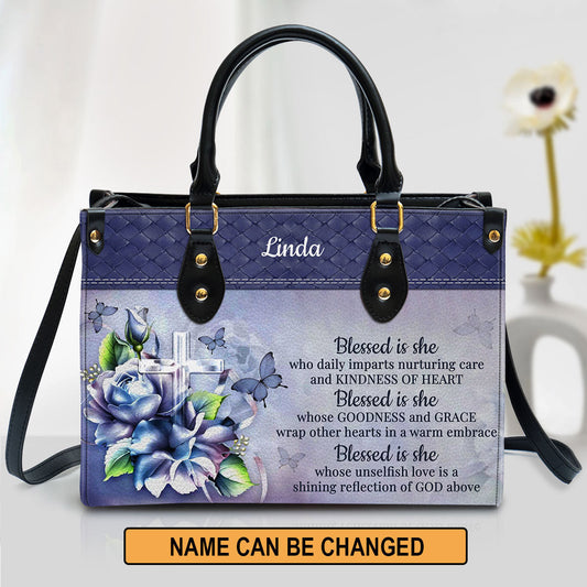 Personalized Blessed Is She Who Daily Imparts Nurturing Care And Kindness Of Heart Leather Bag, Christian Pu Leather Bags For Women