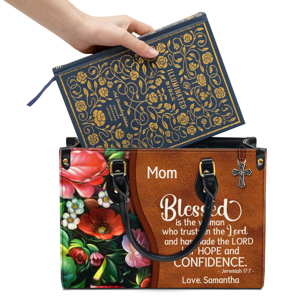 Personalized Blessed Is The Woman Who Trusts In The Lord Special Leather Bag, Christian Pu Leather Bags For Women