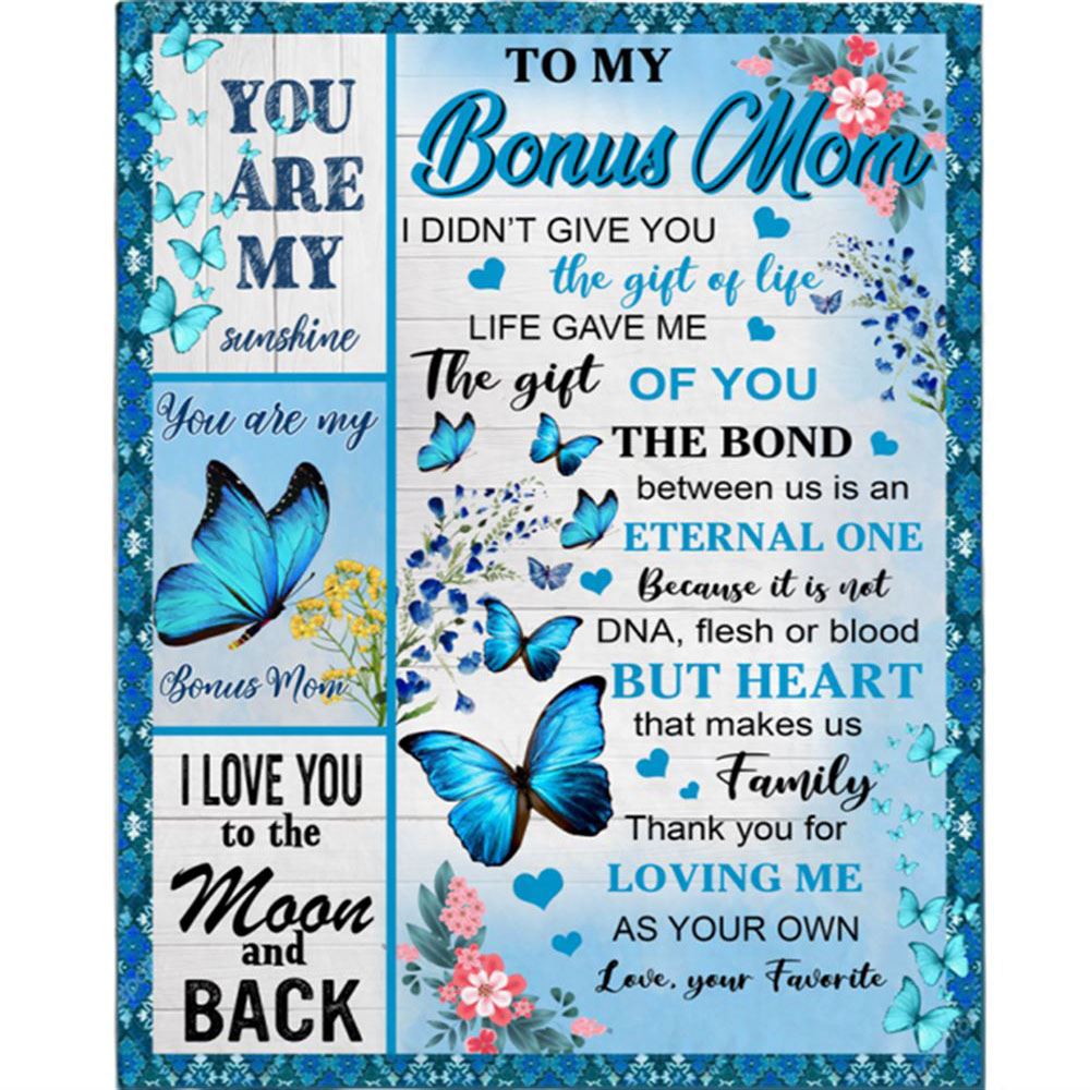 Personalized Bonus Mom Mothers Day Gift Thank You Loving Me Step Mom Gift From Son Daughter Blanket, Home Decor