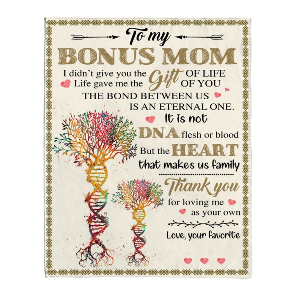 Personalized Bonus Mom Not DNA Heart Make Us Family Thank you Mothers Day Gift From Son Daughter Blanket, Home Decor