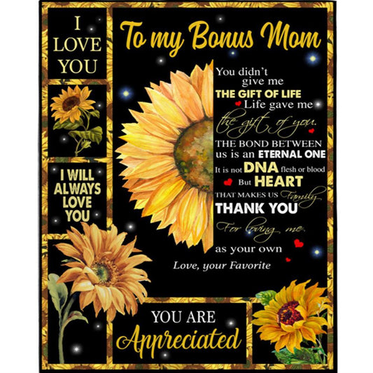 Personalized Bonus Mom Not DNA Heart Makes Us Family Mothers Day Gift From Son Daughter Sunflower Blanket, Home Decor