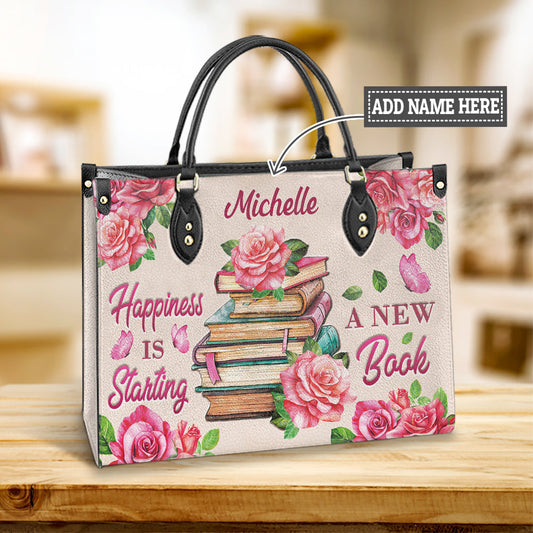 Personalized Book Happiness Is Starting A New Book Leather Bag, Women's Pu Leather Bag, Best Mother's Day Gifts