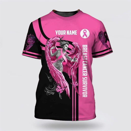 Personalized Breast Cancer All Over Print 3D T Shirt For Her, Breast Cancer Survivor Gifts, Breast Cancer Gift Ideas, Unisex T Shirt
