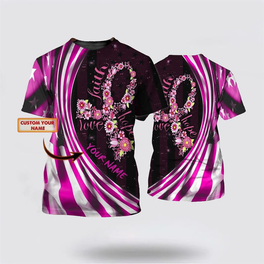 Personalized Breast Cancer All Over Print 3D T Shirt, Name 3D Tshirt For Breast Cancer Awareness, Breast Cancer Gift Ideas, Unisex T Shirt