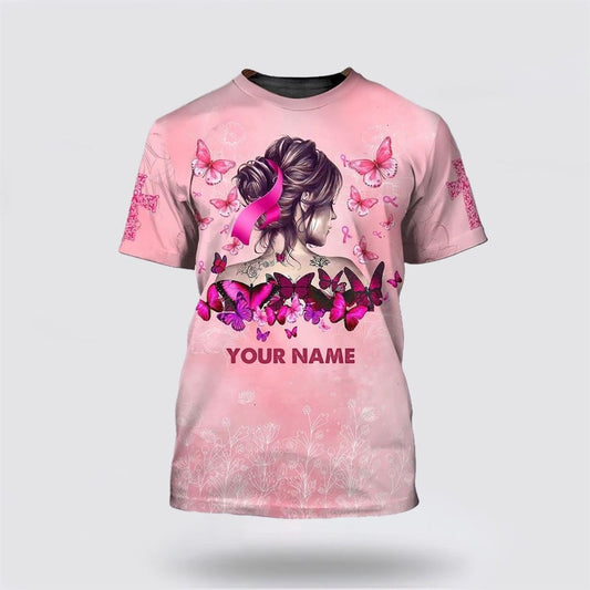 Personalized Breast Cancer Awareness 2 All Over Print 3D T Shirt, Breast Cancer Gift Ideas, Unisex T Shirt