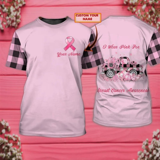 Personalized Breast Cancer Awareness 3 All Over Print 3D T Shirt, Breast Cancer Gift Ideas, Unisex T Shirt
