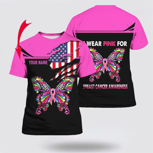 Personalized Breast Cancer Awareness Pink Ribbons All Over Print 3D T Shirt, Breast Cancer Gift Ideas, Unisex T Shirt