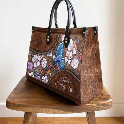 Personalized Butterfly Apricot Leather Bag, Women's Pu Leather Bag, Best Mother's Day Gifts