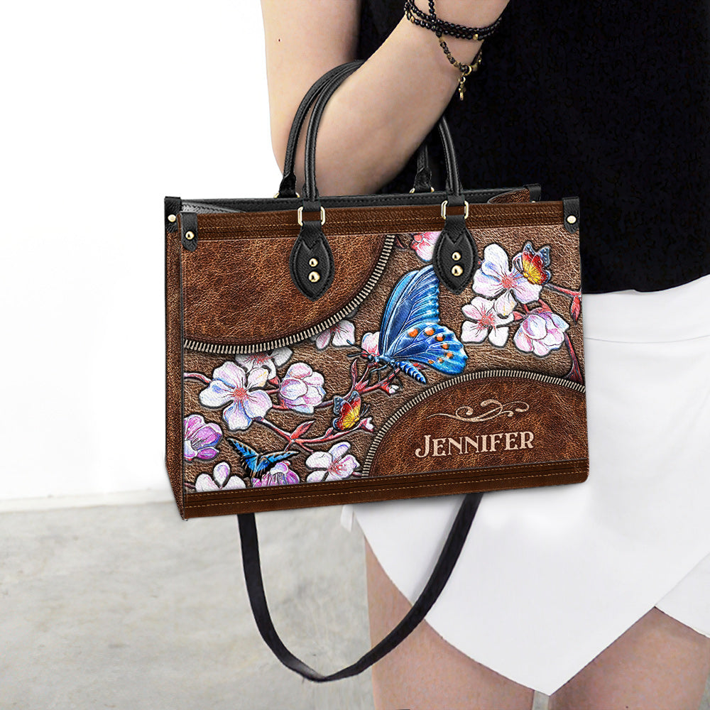 Personalized Butterfly Apricot Leather Bag, Women's Pu Leather Bag, Best Mother's Day Gifts