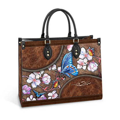 Personalized Butterfly Apricot Leather Bag, Women's Pu Leather Bag, Best Mother's Day Gifts