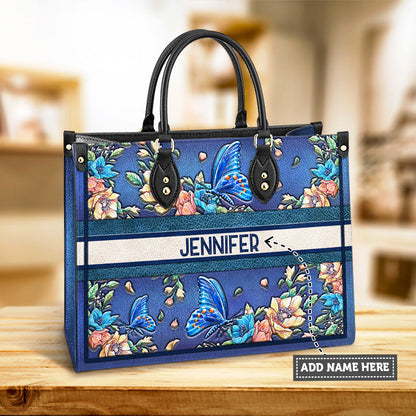 Personalized Butterfly Colorful Flower Leather Bag, Women's Pu Leather Bag, Best Mother's Day Gifts
