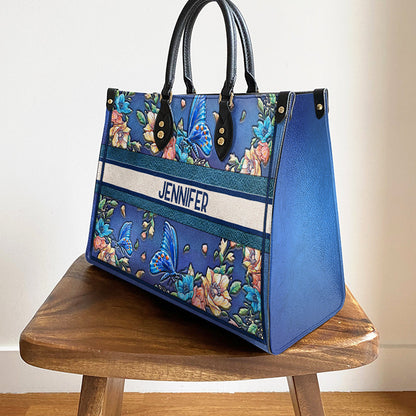 Personalized Butterfly Colorful Flower Leather Bag, Women's Pu Leather Bag, Best Mother's Day Gifts