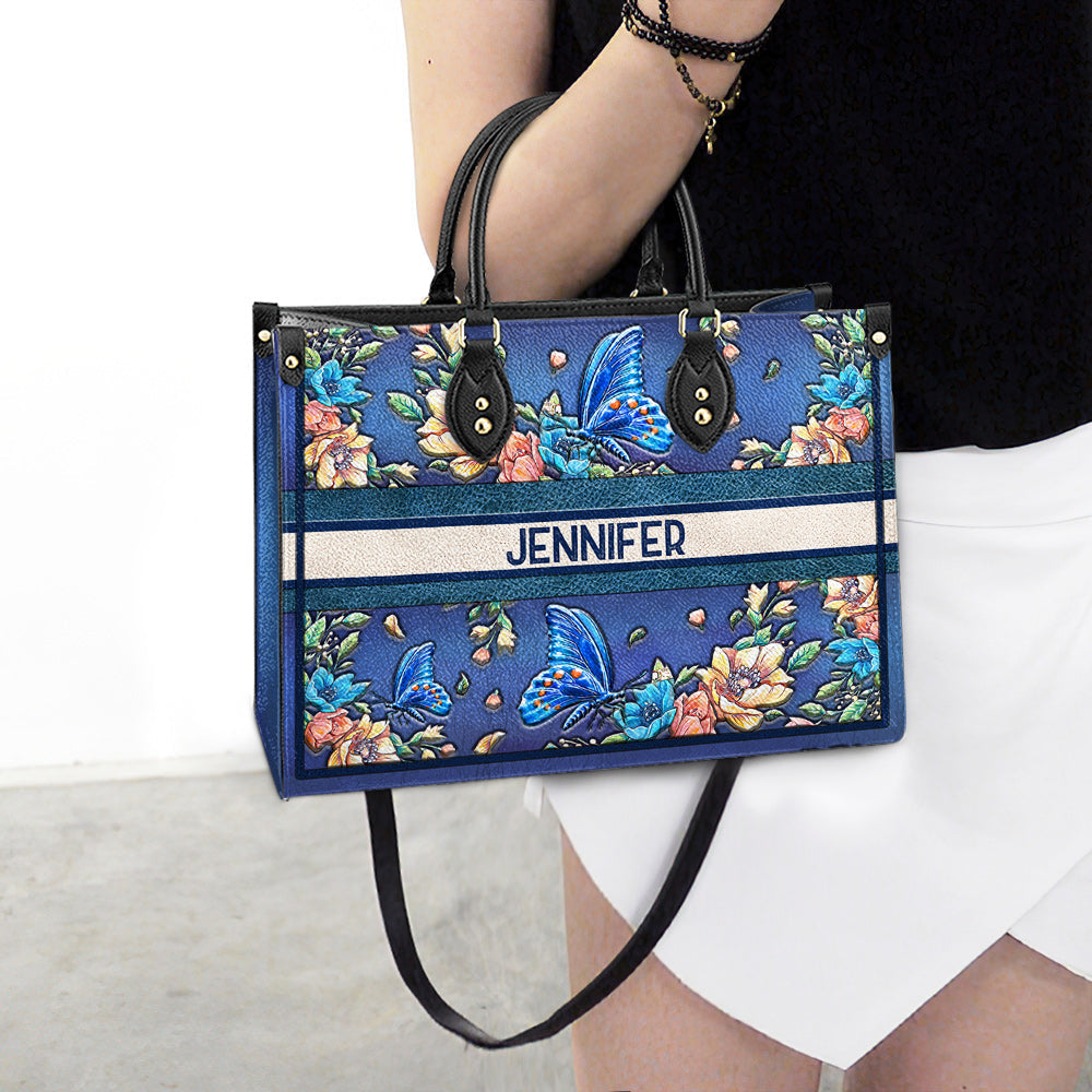 Personalized Butterfly Colorful Flower Leather Bag, Women's Pu Leather Bag, Best Mother's Day Gifts