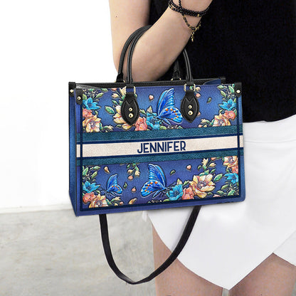 Personalized Butterfly Colorful Flower Leather Bag, Women's Pu Leather Bag, Best Mother's Day Gifts
