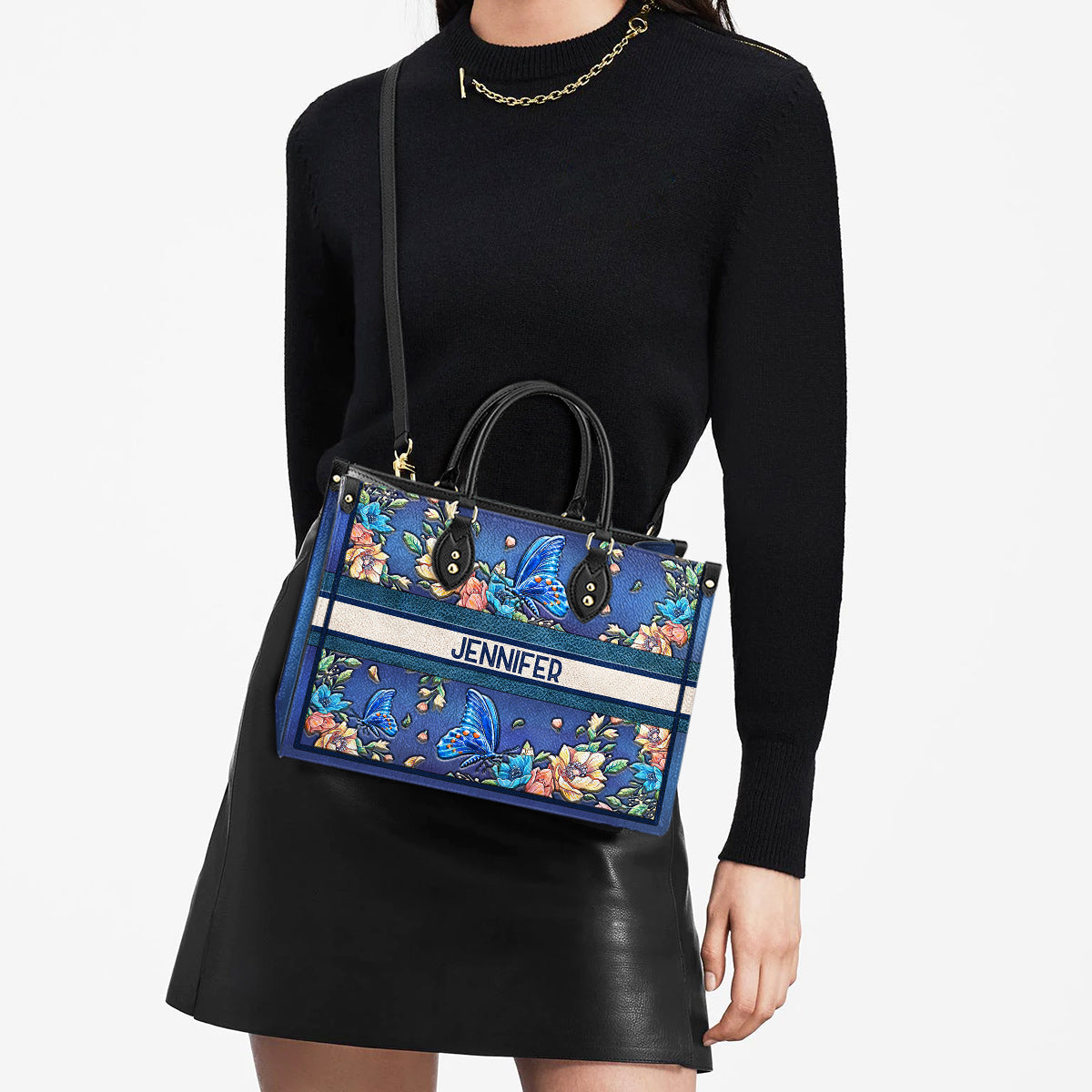 Personalized Butterfly Colorful Flower Leather Bag, Women's Pu Leather Bag, Best Mother's Day Gifts