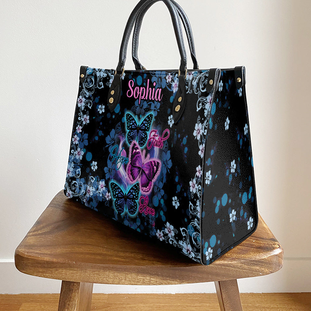 Personalized Butterfly Faith Hope Love Purple Leather Bag, Women's Pu Leather Bag, Best Mother's Day Gifts