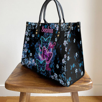 Personalized Butterfly Faith Hope Love Purple Leather Bag, Women's Pu Leather Bag, Best Mother's Day Gifts
