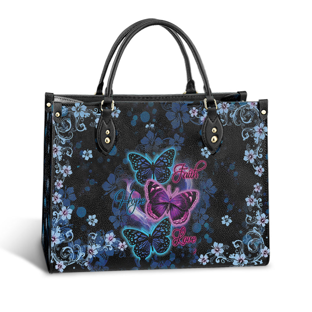 Personalized Butterfly Faith Hope Love Purple Leather Bag, Women's Pu Leather Bag, Best Mother's Day Gifts