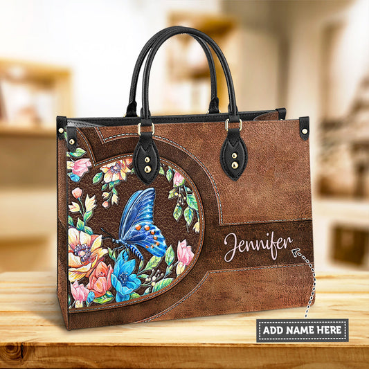 Personalized Butterfly Flower Leather Bag, Women's Pu Leather Bag, Best Mother's Day Gifts