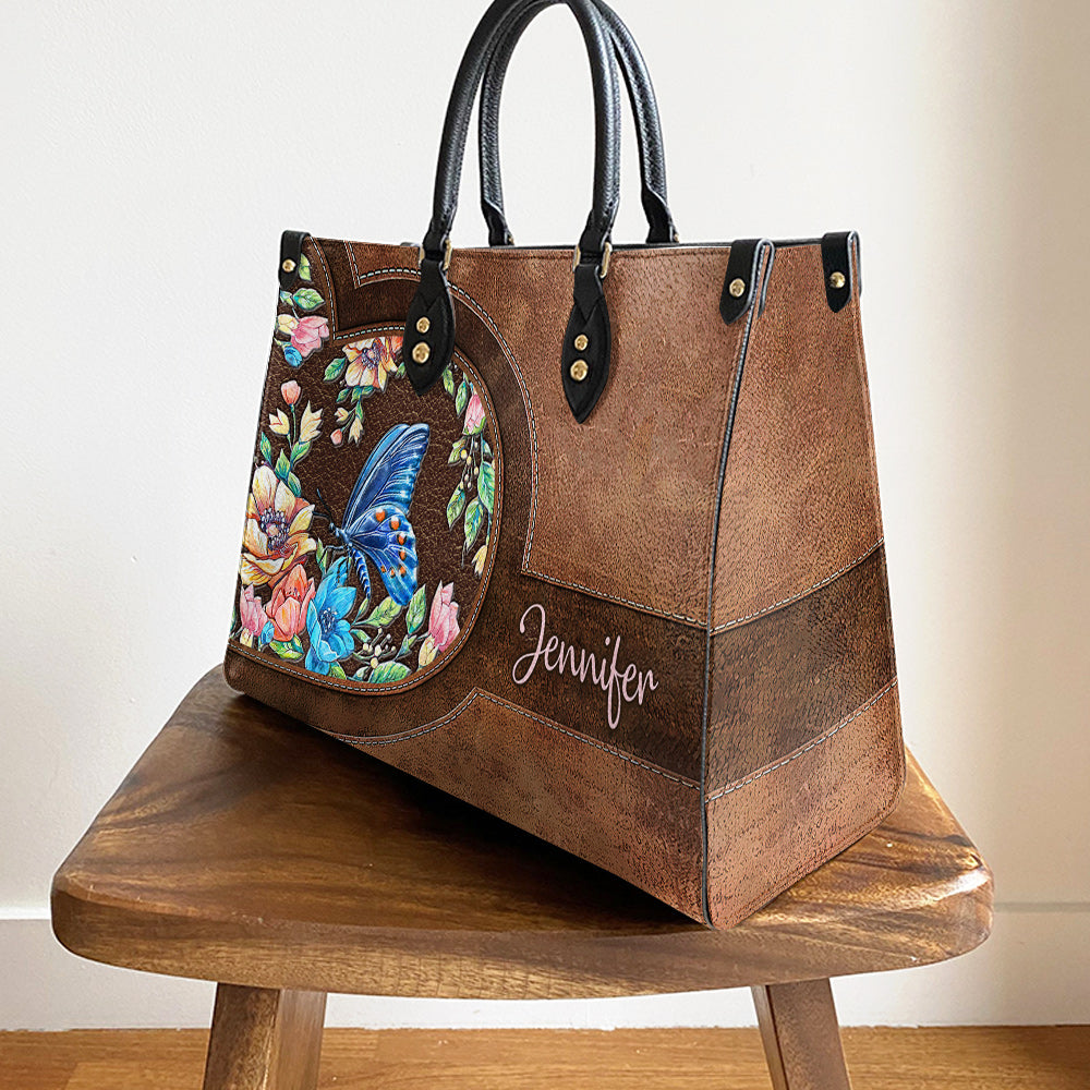 Personalized Butterfly Flower Leather Bag, Women's Pu Leather Bag, Best Mother's Day Gifts