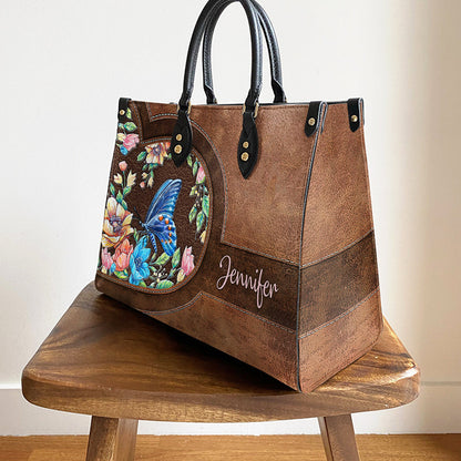 Personalized Butterfly Flower Leather Bag, Women's Pu Leather Bag, Best Mother's Day Gifts