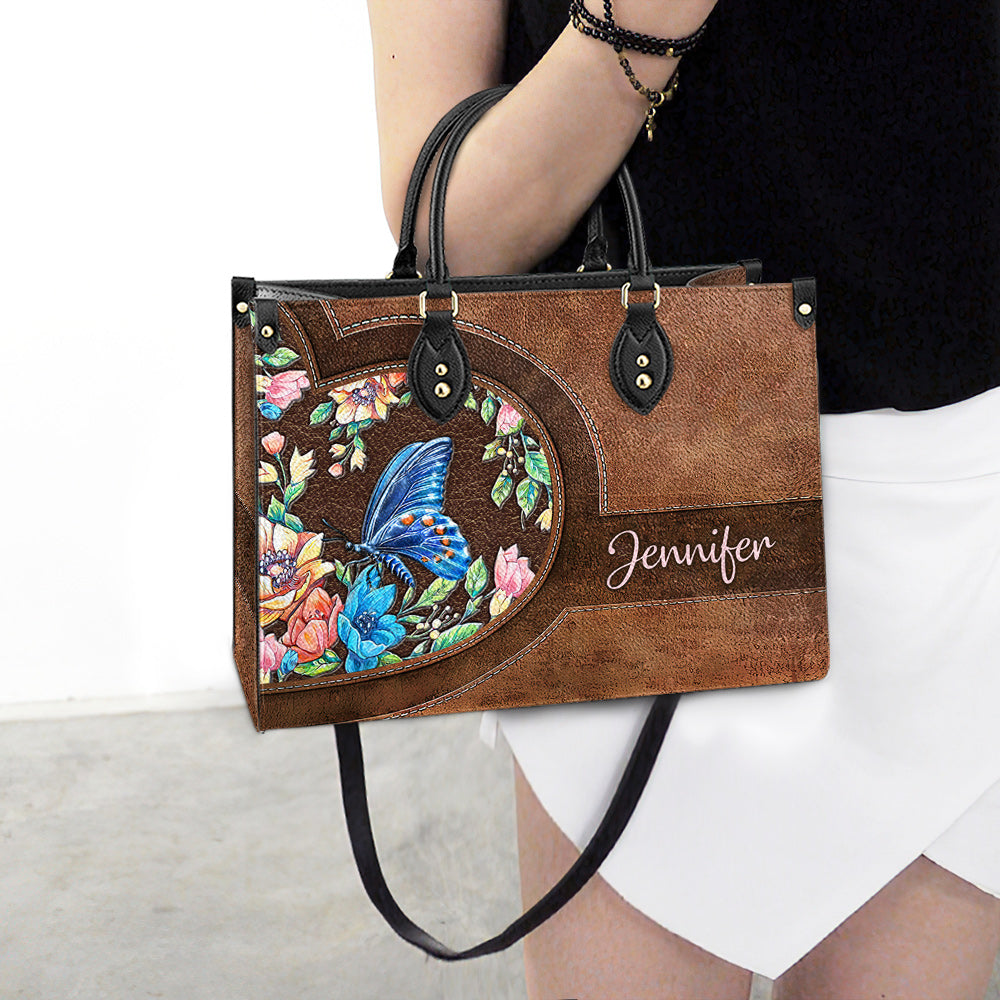 Personalized Butterfly Flower Leather Bag, Women's Pu Leather Bag, Best Mother's Day Gifts