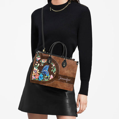 Personalized Butterfly Flower Leather Bag, Women's Pu Leather Bag, Best Mother's Day Gifts