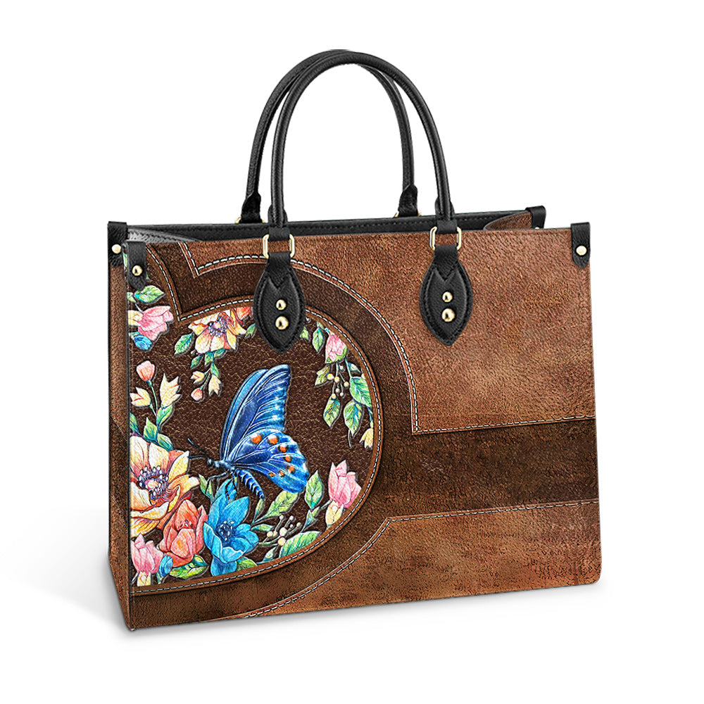Personalized Butterfly Flower Leather Bag, Women's Pu Leather Bag, Best Mother's Day Gifts