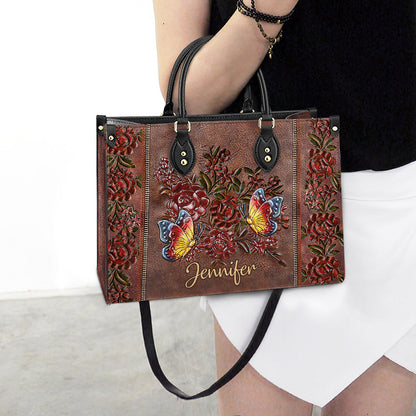 Personalized Butterfly Gorgeous Flower Leather Bag, Women's Pu Leather Bag, Best Mother's Day Gifts