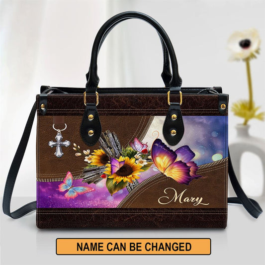 Personalized Butterfly Leather Bag, Christian Pu Leather Bags For Women