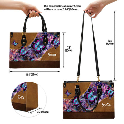 Personalized Butterfly Leather Handbag With Handle, Gifts For Religious Women