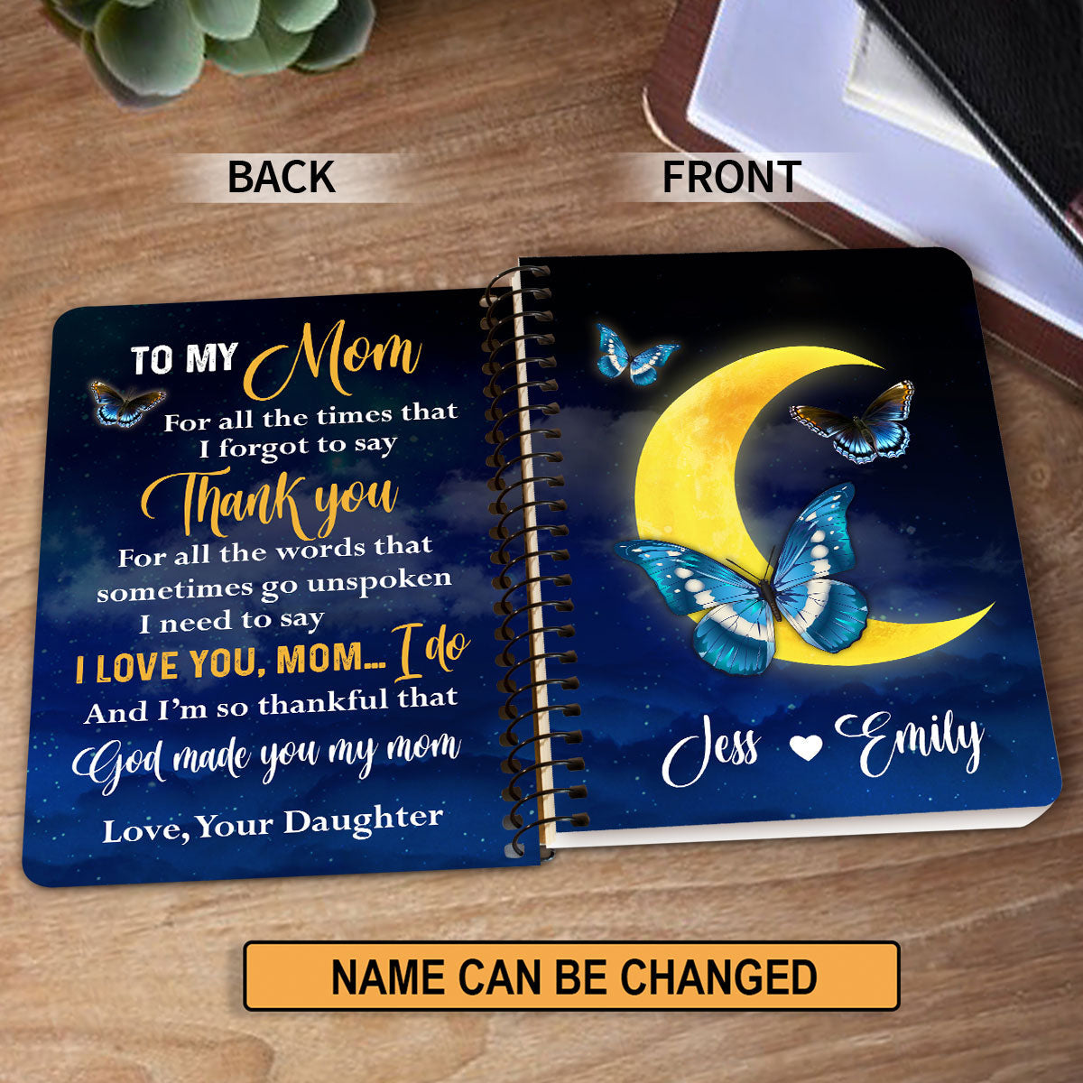 Personalized Butterfly Spiral Journal I’m So Thankful That God Made You My Mom, Christian Art Gifts Journal