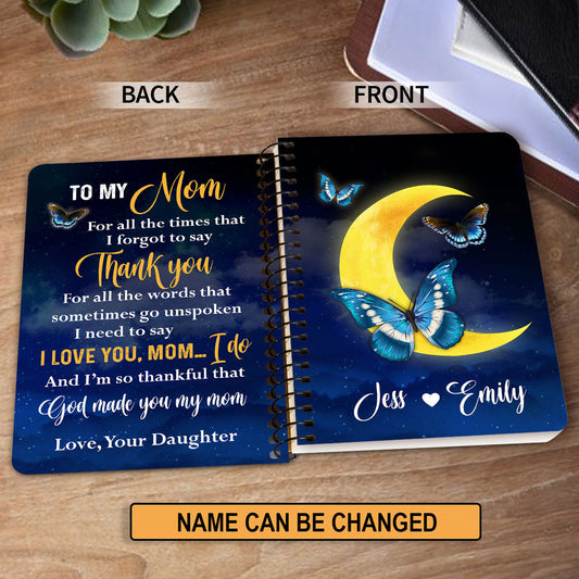 Personalized Butterfly Spiral Journal I’m So Thankful That God Made You My Mom, Christian Art Gifts Journal