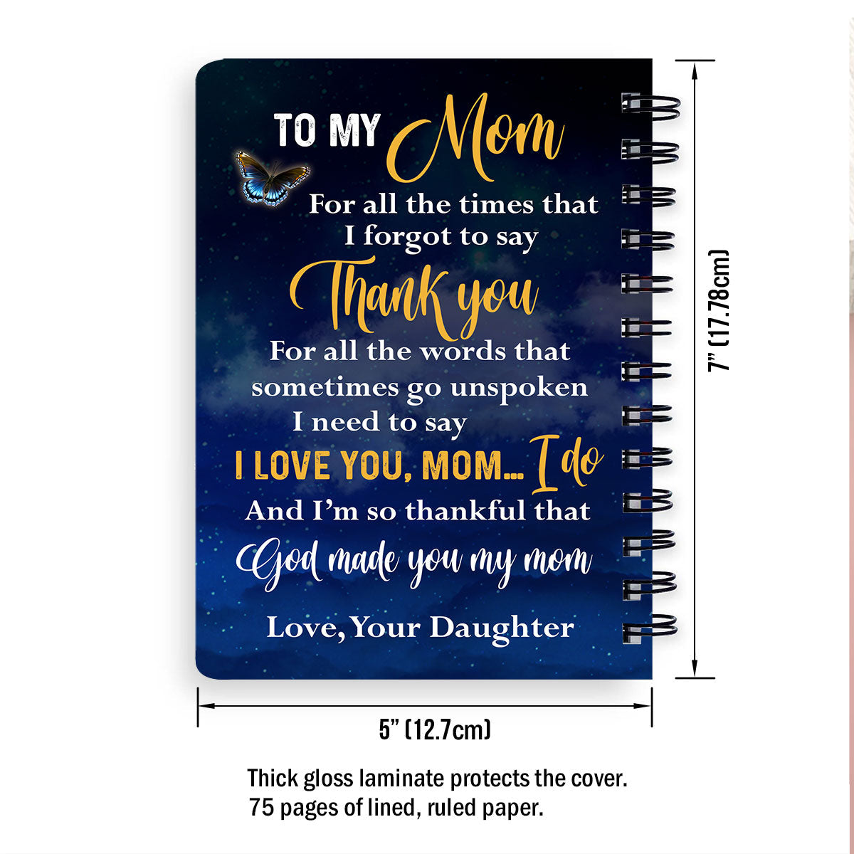 Personalized Butterfly Spiral Journal I’m So Thankful That God Made You My Mom, Christian Art Gifts Journal