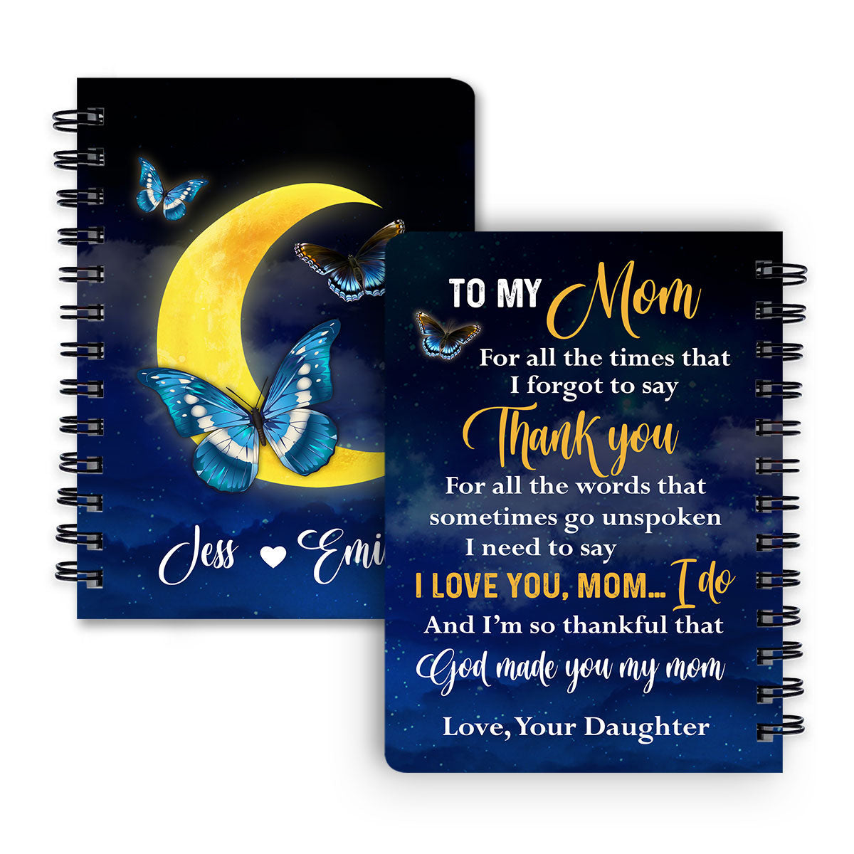 Personalized Butterfly Spiral Journal I’m So Thankful That God Made You My Mom, Christian Art Gifts Journal