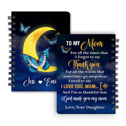 Personalized Butterfly Spiral Journal I’m So Thankful That God Made You My Mom, Christian Art Gifts Journal