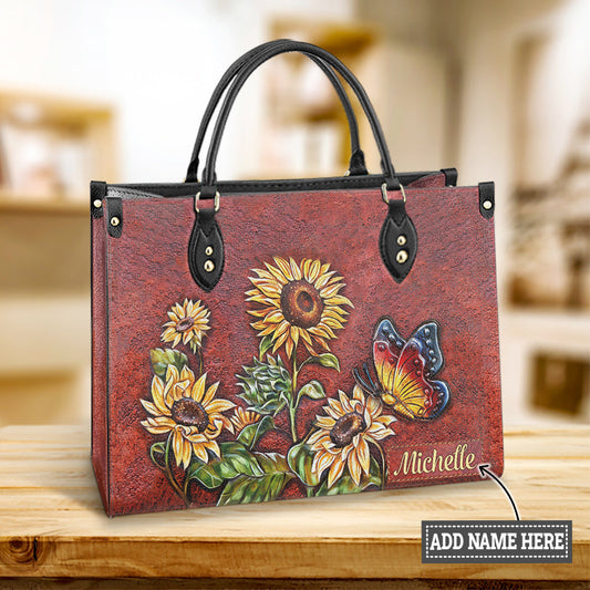 Personalized Butterfly Sunflower Gorgeous Leather Bag, Women's Pu Leather Bag, Best Mother's Day Gifts