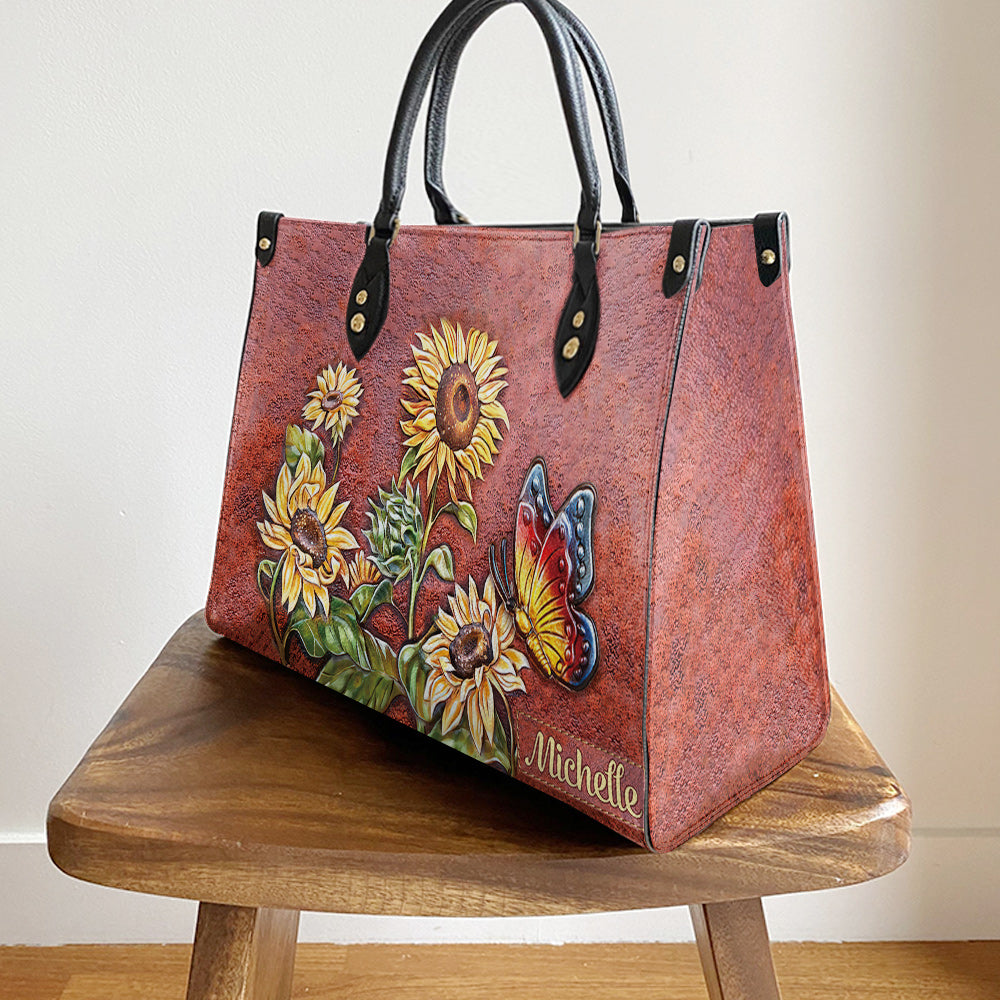 Personalized Butterfly Sunflower Gorgeous Leather Bag, Women's Pu Leather Bag, Best Mother's Day Gifts