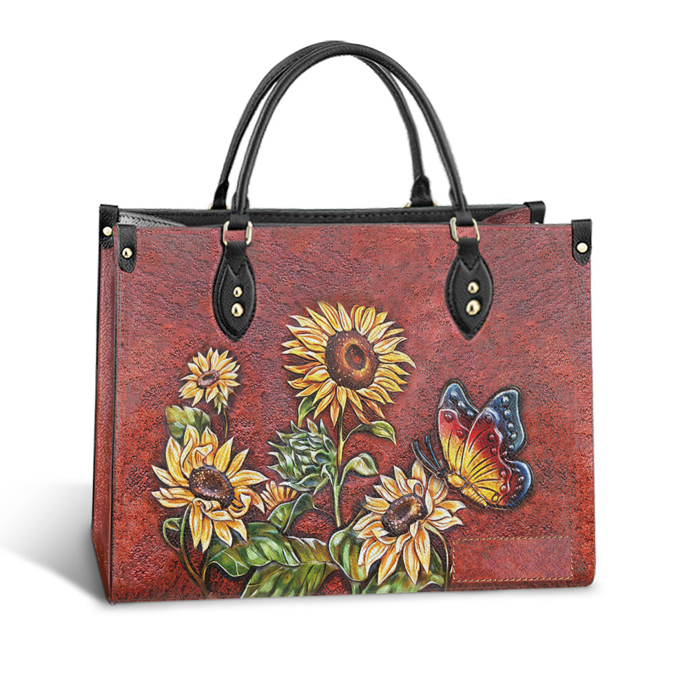 Personalized Butterfly Sunflower Gorgeous Leather Bag, Women's Pu Leather Bag, Best Mother's Day Gifts