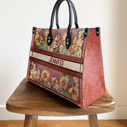 Personalized Butterfly Sunflower Leather Bag, Women's Pu Leather Bag, Best Mother's Day Gifts