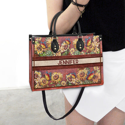 Personalized Butterfly Sunflower Leather Bag, Women's Pu Leather Bag, Best Mother's Day Gifts
