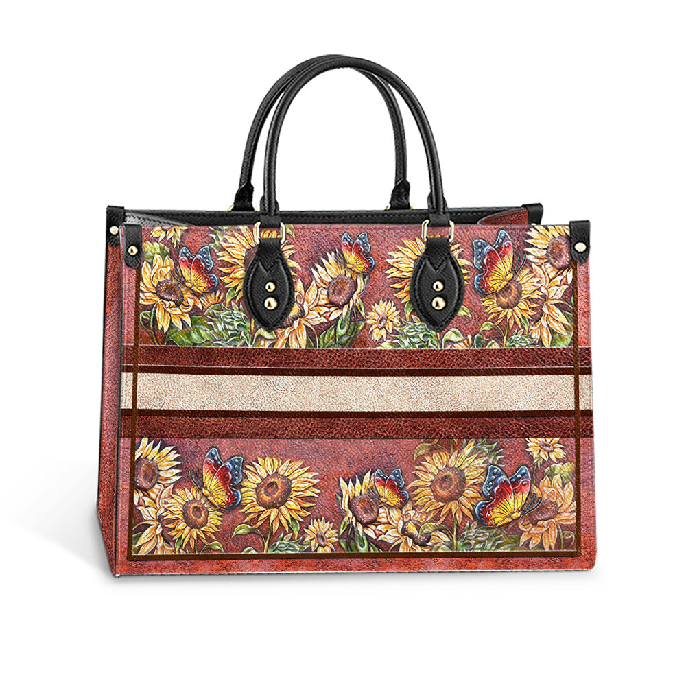 Personalized Butterfly Sunflower Leather Bag, Women's Pu Leather Bag, Best Mother's Day Gifts