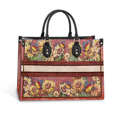 Personalized Butterfly Sunflower Leather Bag, Women's Pu Leather Bag, Best Mother's Day Gifts