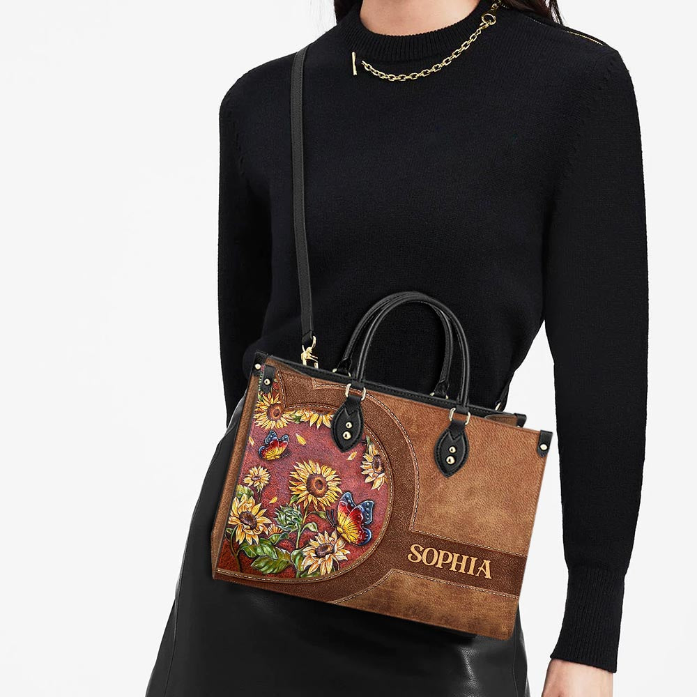 Personalized Butterfly Sunflower Lover Leather Bag, Women's Pu Leather Bag, Best Mother's Day Gifts