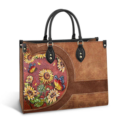 Personalized Butterfly Sunflower Lover Leather Bag, Women's Pu Leather Bag, Best Mother's Day Gifts